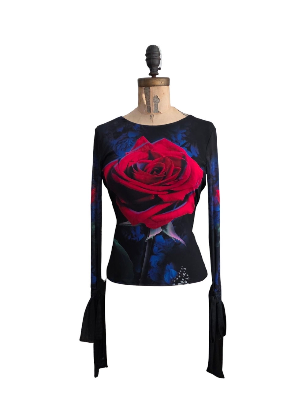 AFRM Beyla Tie Cuff Backless Rose Mesh Long Sleeve Top S